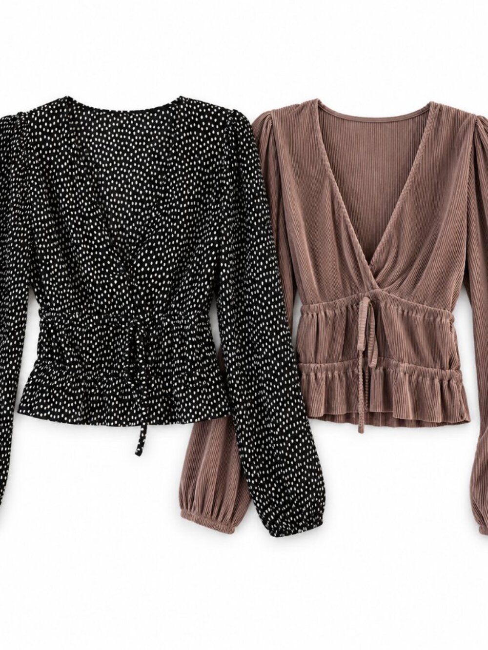 Zara Ruffle Blouse Bundle Black White Polka Dot Beige, Size S